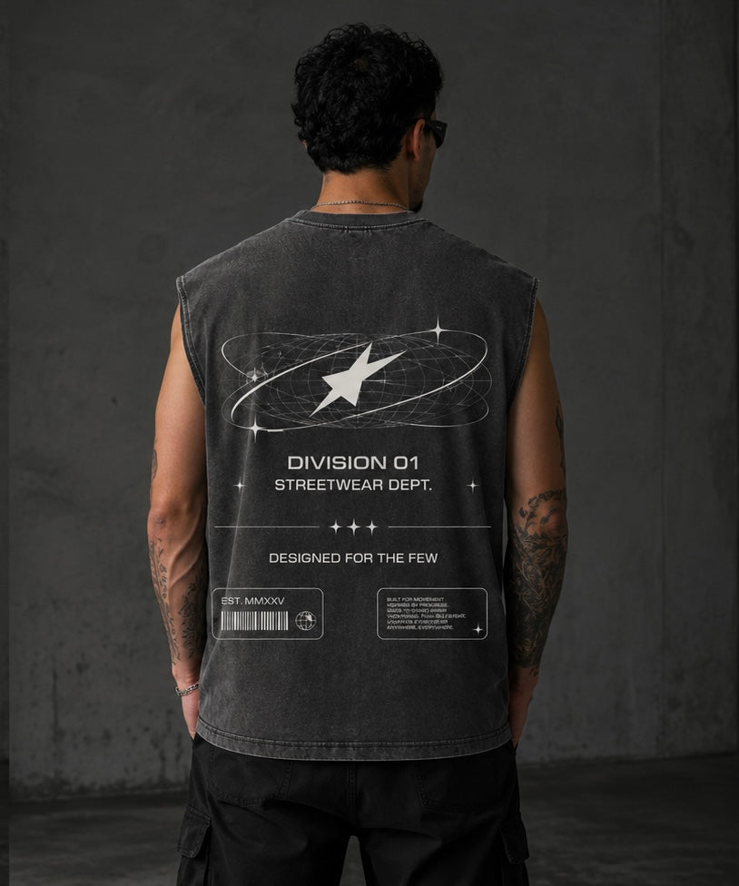 LACARVIA Division 01 Vintage Muscle Tee – Washed Black